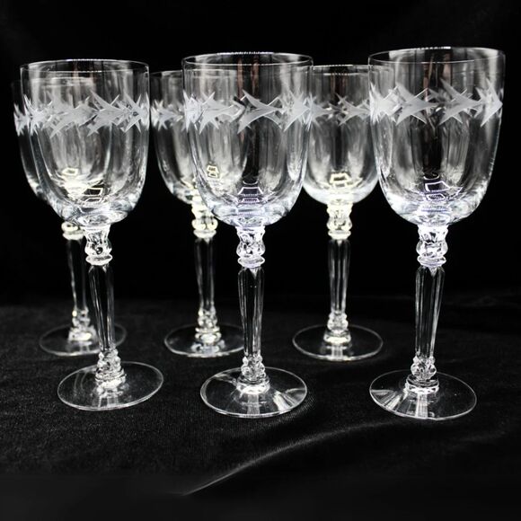 Vintage Fostoria Crystal Cordial Glasses Holly Pattern Dessert Wine Sherry - 6 - Picture 2 of 6